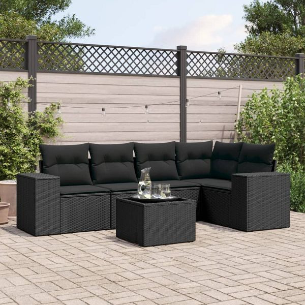 vidaXL 6-teilig Garten-Sofagarnitur mit Kissen Schwarz Poly Rattan, 3254872