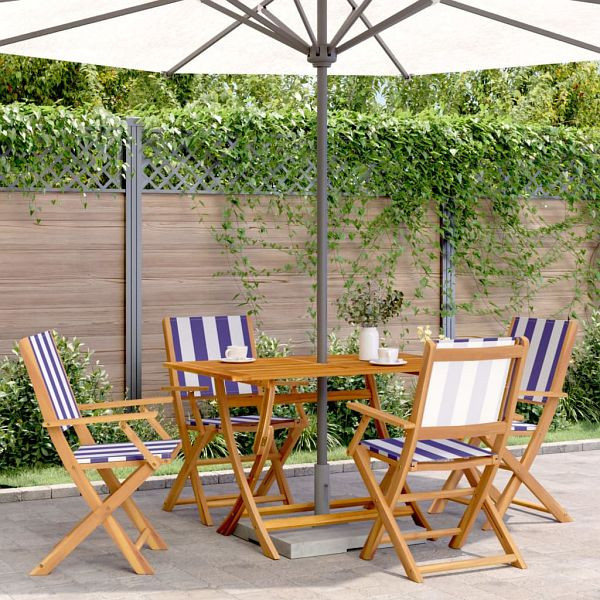 vidaXL 5-tlg. Garten-Essgruppe Stoff und Massivholz Blau und Weiß, 3281705