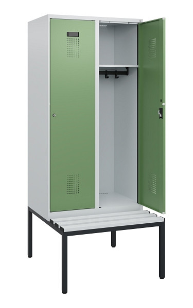 C+P Spind Evolo PLUS, 2 Abteile, 1950x800x815mm, 7035/6011, Zylinderschloss, Material Sitzfläche Kunststoff, Sitzbank, 0490505-22 S10091