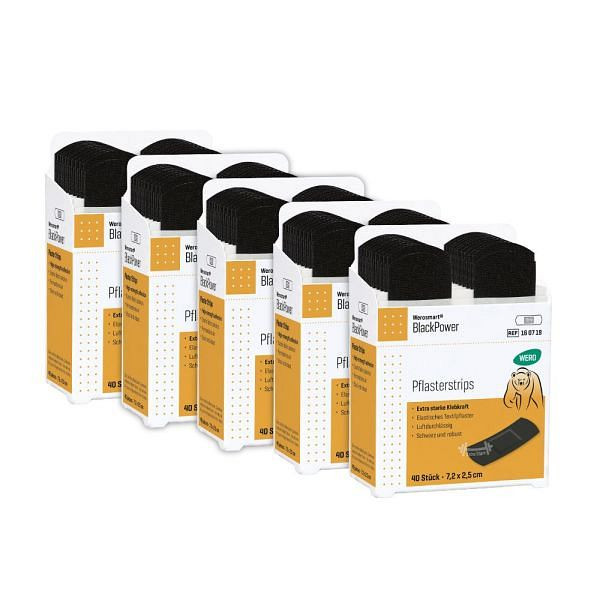 WERO Werosmart BlackPower Pflasterstrips, 7,2 x 2,5 cm, VE: 5 x 40 Stück, 160720