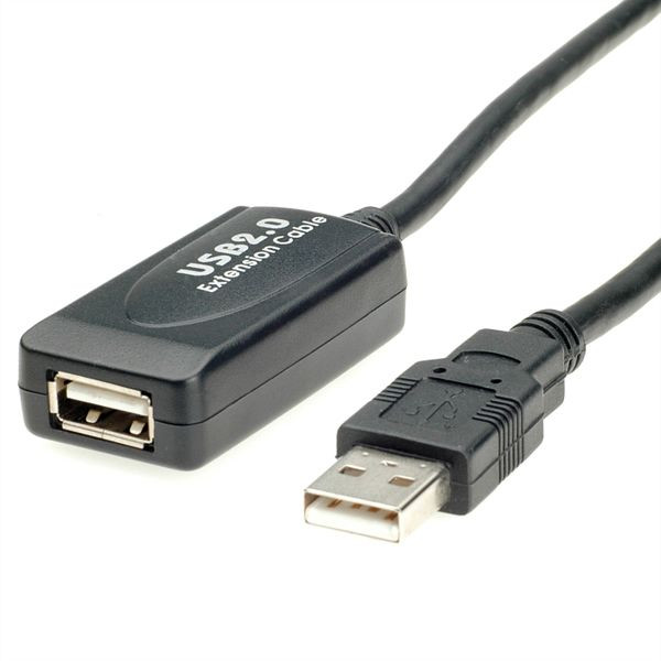 ROLINE USB 2.0 aktive Kabelverlängerung, schwarz, 15 m, 12.04.1091