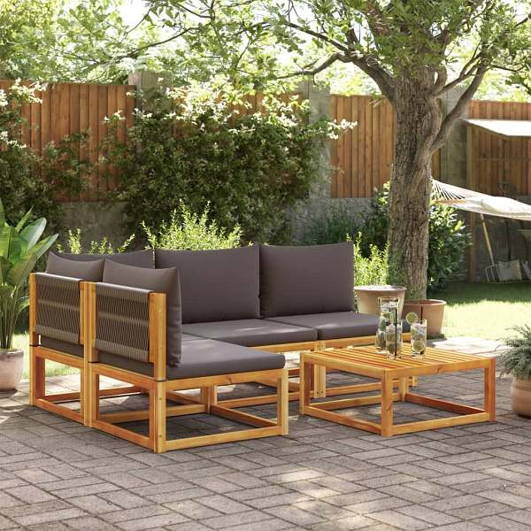 vidaXL 5-tlg. Garten-Sofagarnitur mit Kissen Massivholz Akazie, 3278842