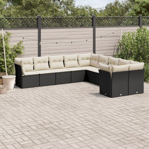 vidaXL 10-teilig Garten-Sofagarnitur mit Kissen Schwarz Poly Rattan, 3250075
