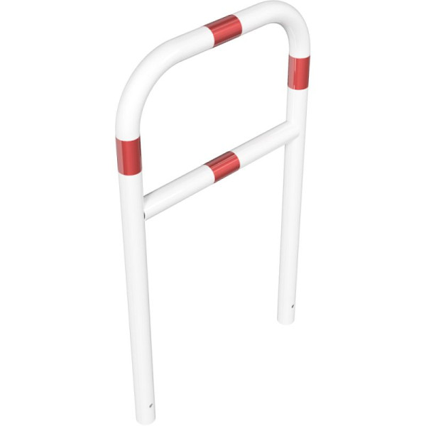 Stein HGS Anlehnbügel/Absperrbügel -Sylt-, 1200mm/800mm/700mm, weiß beschichtet mit rot reflektierenden Leuchtstreifen, mit Querholm, Bügel: Ø 60 mm, 465.21b-wr