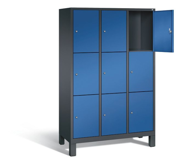C+P Schließfachschrank Evolo, H1850xB1200xT500mm, Farbe: Schwarzgrau / Enzianblau, 48010-323 S10102