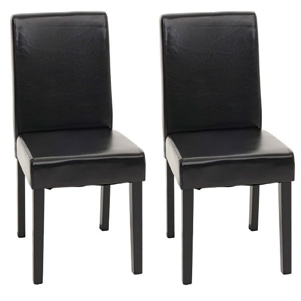 Mendler 2er-Set Esszimmerstuhl Stuhl Küchenstuhl Littau, Leder, schwarz, dunkle Beine, 7972