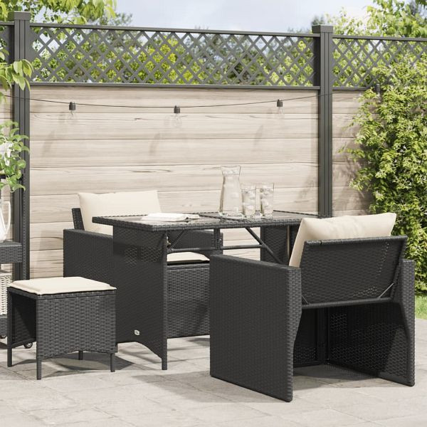 vidaXL 4-teilig Garten-Sofagarnitur mit Kissen Schwarz Poly Rattan, 366358