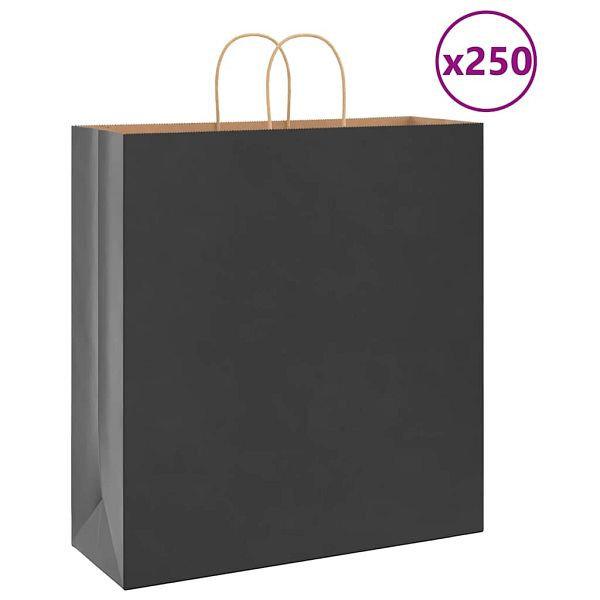 vidaXL Papiertragetaschen 250 Stk. mit Henkeln Schwarz 45x17x48 cm, 4101653