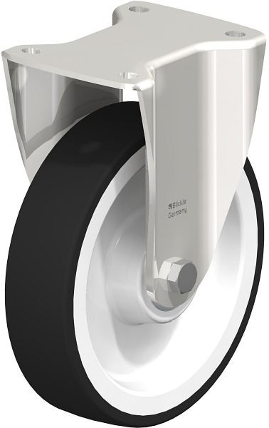 Blickle BKX-POTH 200XK Edelstahl-Schwerlast-Bockrolle mit Anschraubplatte, Thermoplastisches Polyurethan, Grau, 86793