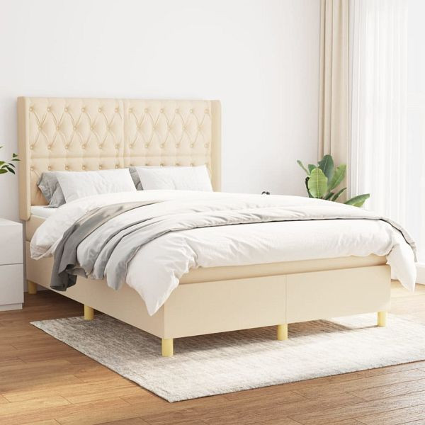 vidaXL Boxspringbett mit Matratze Creme 140x190 cm Stoff, 3132230