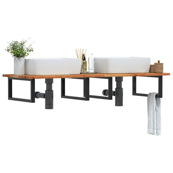 vidaXL Waschbeckenregal Wandmontage Stahl und Akazienholz, 3302845