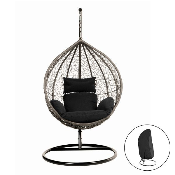 HOME DELUXE Polyrattan Hängesessel CIELO - Schwarz mit Regenabdeckung, 50927