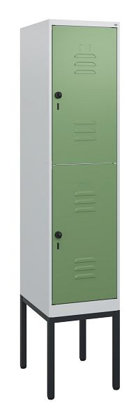 C+P Doppelstöckiger Spind Classic PLUS, Gestell, 1950x400x500mm, 7035/6011, Drehriegel, 0803305-12 S10006