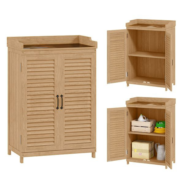 Outsunny Gartenschrank Holz, Geräteschuppen mit Arbeitsfläche, wetterfest Geräteschrank, 65,5x40x98,5cm Gelb, 84H-300V00YL
