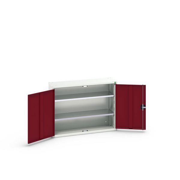 bott verso Flügeltürschrank, mit 2 Fachböden, BxTxH: 1050 x 350 x 800 mm, Lichtgrau / Purpurrot, 16926208.24
