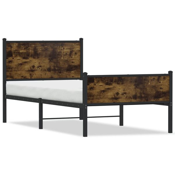 vidaXL Bettgestell mit Kopf- und Fußteil Metall Räuchereiche 90x190 cm, 4007842