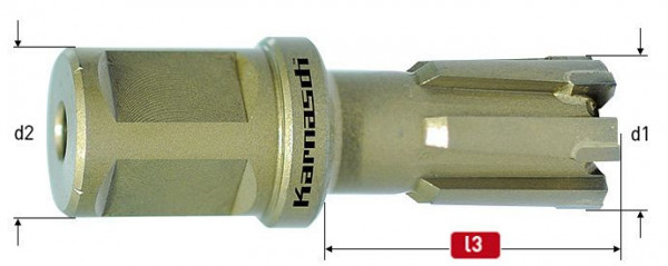 Karnasch Hartmetall-bestückter Kernbohrer, Weldonschaft 19mm, Nutzlänge 30mm, Rail-Line30 d=33mm, 201306033