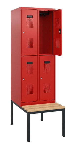 C+P Doppelstöckiger Spind Evolo PLUS, Bank, 4 Fächer, 1950x600x815mm, 3020/3020, Zylinderschloss, Sitzfläche Buche-Hartholz, Sitzbank, 0493505-20 S10075