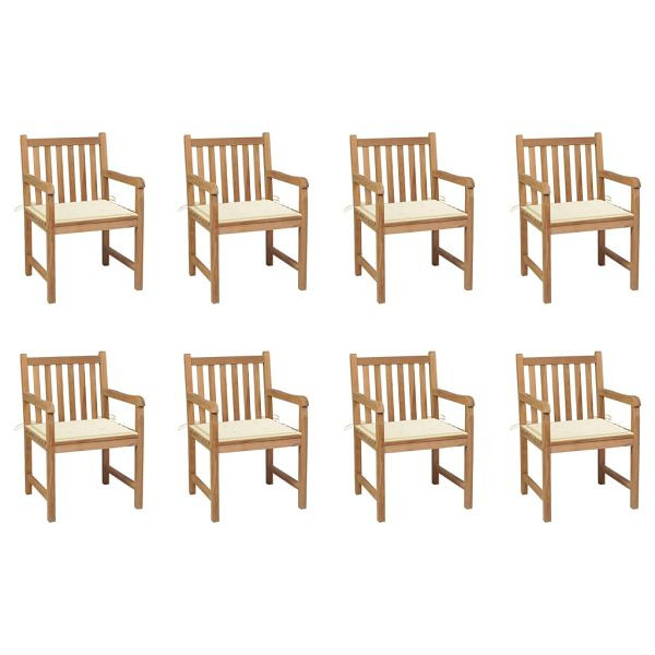 vidaXL Gartenstühle 8 Stück mit Creme Kissen Massivholz Teak, 3073060