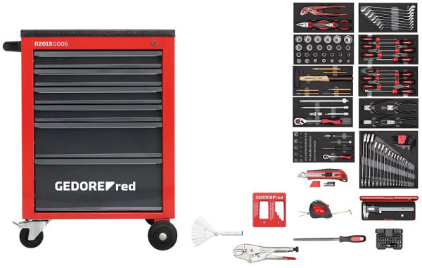 GEDORE red Werkzeugsatz im Werkstattwagen MECHANIC rot 166-teilig, 3301668