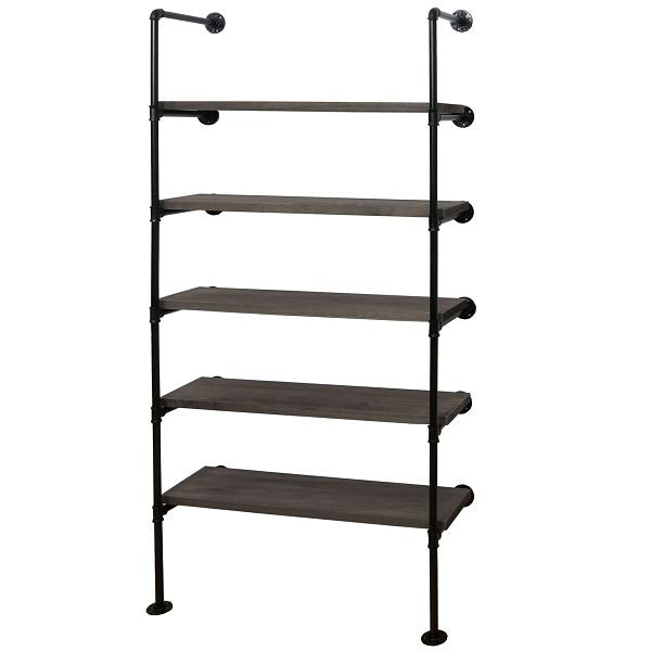 Mendler Standregal HWC-C45, Wohnregal Bücherregal Ablageregal, Industriedesign Holz Metall, 165x80x28cm, grau-braun, 94474