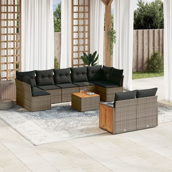 vidaXL 10-teilig Garten-Sofagarnitur mit Kissen Grau Poly Rattan, 3260380