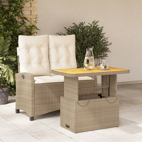 vidaXL 2-tlg. Garten-Essgruppe mit Kissen Beige Poly Rattan, 3277418