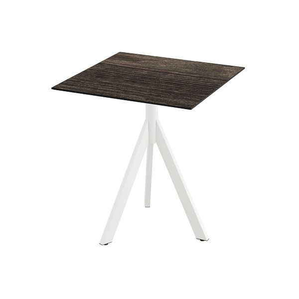 Feros Infinity Tripod Terrassentisch Weiß frame + Riverwashed Wood HPL Tischplatte 70x70 cm, 140021477