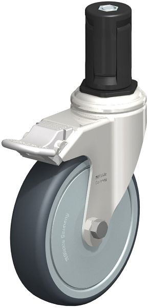 Blickle LKRXA-TPA 126KD-11-FI-FK-EXR15 Edelstahl-Apparate-Lenkrolle mit Expander & Feststeller, Thermoplastisches Gummi-Elastomer, Grau, 853202