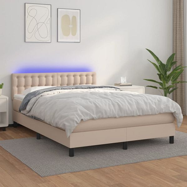 vidaXL Boxspringbett mit Matratze & LED Cappuccino-Braun 140x190cm, 3134224