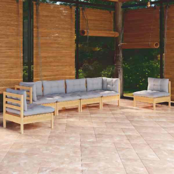 vidaXL 6-tlg. Garten-Lounge-Set mit Grauen Kissen Kiefer Massivholz, 3096195