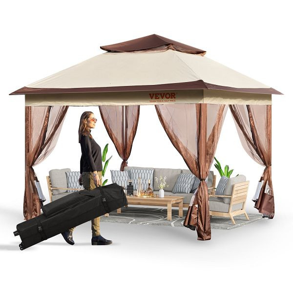 VEVOR Pavillon 334x334x281cm PU-beschichtetes 250D-Oxford-Gewebe inkl. Aufbewahrungstasche 8-10 Personen ideal für Campingausflug, TYLTDC11X11FTRVXGV0