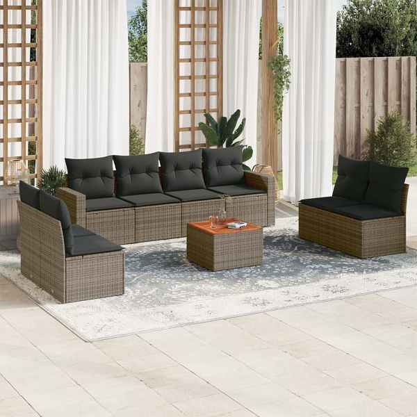 vidaXL 9-tlg. Garten-Sofagarnitur mit Kissen Grau Poly Rattan, 3256417