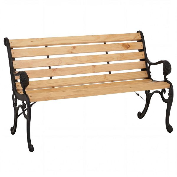 Mendler Gartenbank HWC-O25, Sitzbank Parkbank Holzbank 2-Sitzer, Gusseisen Holz Kiefer, 132cm, natur, 109446+109444