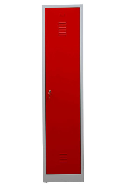 Gürkan Garderobenschrank, 50 x 41,5 x 180 cm, Lichtgrau, Feuerrot, EU Zylinderschloss, Trennwand innen fest, WRD/1.1840, 104954