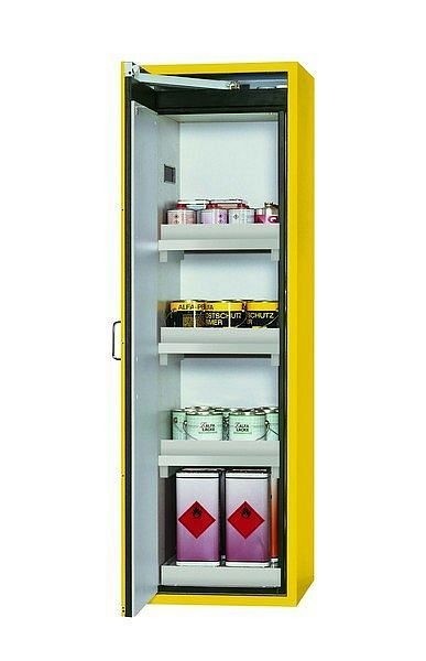 asecos Sicherheitsschrank S-CLASSIC-90, S90.196.060 in sicherheitsgelb RAL 1004 mit 3x Wannenboden Standard (Polypropylen), 30227-002-30265