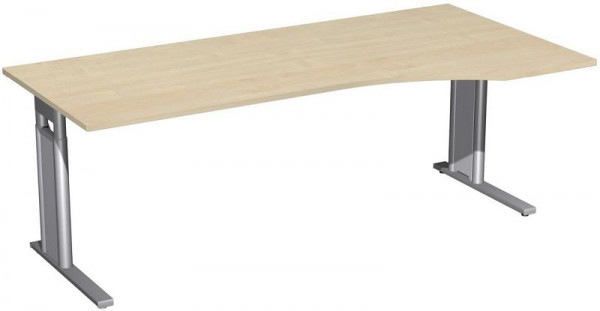 geramöbel PC-Schreibtisch rechts höhenverstellbar, C Fuß Blende optional, 2000x1000x680-820, Ahorn/Silber, N-647313-AS