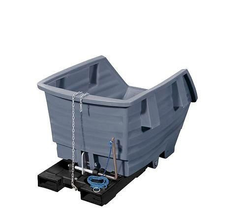 DENIOS Kippwagen aus Polyethylen (PE), mit Gabeltaschen, 500 Liter Volumen, grau, 153578
