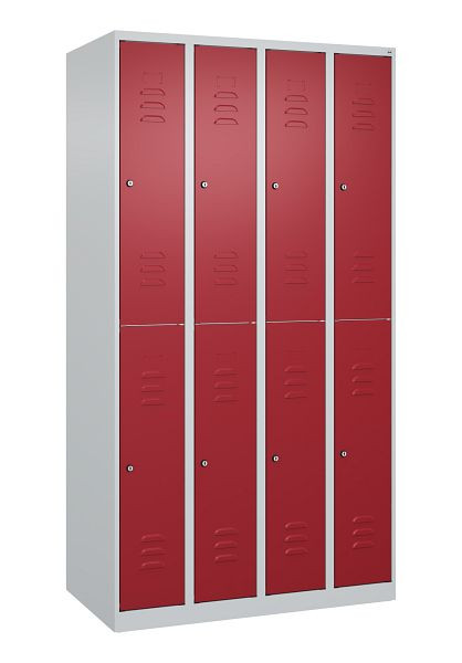 C+P Doppelstöckiger Spind Classic PLUS, 4 Abteile, 1850x1000x500mm, 7035/3003, Zylinderschlösser, 080300-49 S10015