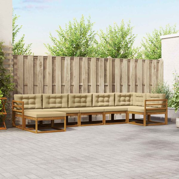 vidaXL Outdoor-Sofagarnitur mit Kissen 7-teilig Natur und Beige, 3367881