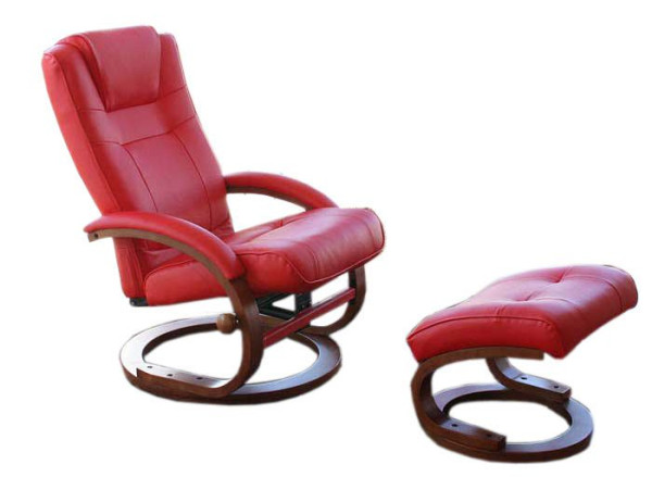 Mendler Fernsehsessel Relaxsessel Sessel Pescatori, Kunstleder, mit Hocker, rot, 3887