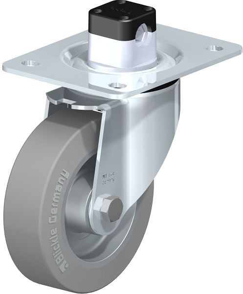 Blickle LK-ALEV 125K-3-CS11-SG Stahlblech-Lenkrolle, schwere Ausführung, mit Anschraubplatte & Zentralfeststeller, Elastik-Vollgummi, Grau, 851999