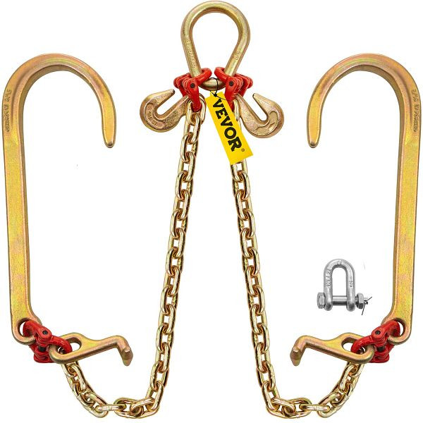 VEVOR 5/16"×2' G80 V-Kettenzaum mit 2 Beinen und 15" großen J-Haken und T-Haken, SZGLRJG5162FT0001V0