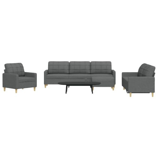 vidaXL 4-tlg. Sofagarnitur mit Fußhocker Dunkelgrau Stoff, 3278296
