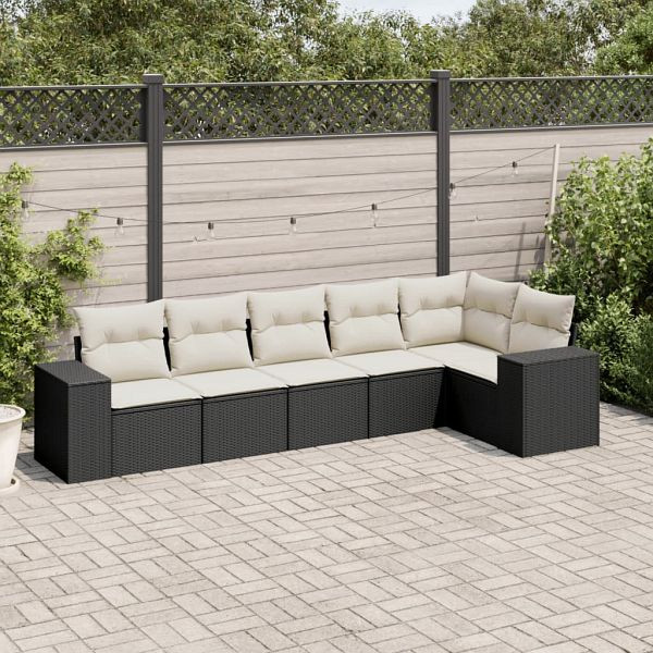 vidaXL 6-teilig Garten-Sofagarnitur mit Kissen Schwarz Poly Rattan, 3254923