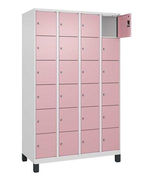 C+P Schließfachschrank Evolo PLUS, mit Füßen, 24 Fächer, 1950x1200x500mm, 9016/3015 Hellrosa, 049010-406 S10018