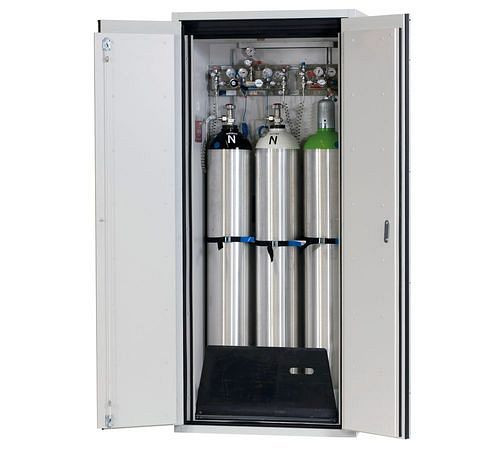 asecos Gasflaschenschrank feuerbeständig G90, 3 x 50 l Flaschen, B 900 mm, 2-flügelige Tür, grau, 165306