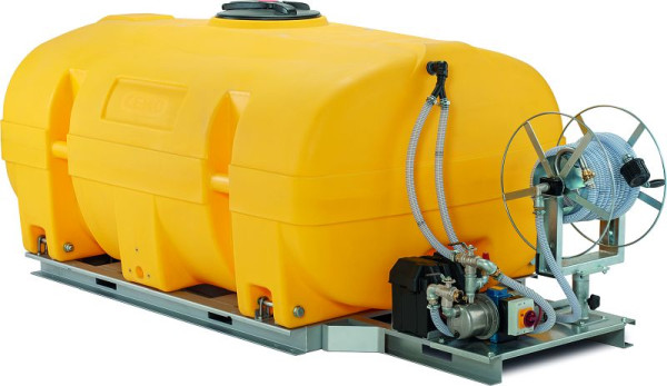Cemo Mobiles Bewässerungssystem BWS 130-PE, FA 3000, Elektropumpe 24 V, 60 l/min, Li-Ion-Akku, mit Haspel schwenkbar, gelb RAL 1018, 11531