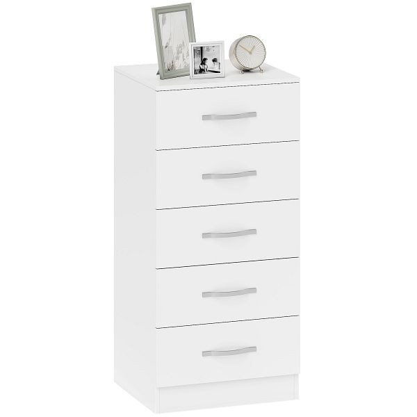 HOMCOM Kommode mit 5 Schubladen, Schubladenschrank für Kleidung und Utensilien, Spanplatte, Weiß, 83D-118V90WT