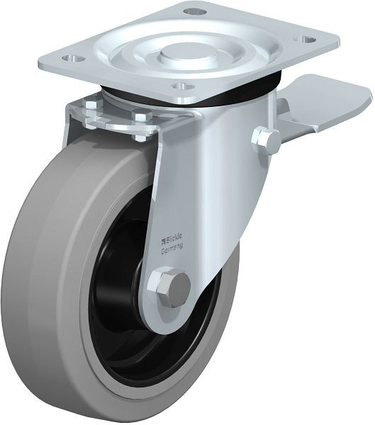 Blickle L-POEV 160XR-ST-SG Stahlblech-Lenkrolle, mittelschwere Ausführung, mit Anschraubplatte & Feststeller, Elastik-Vollgummi, Grau, 850617